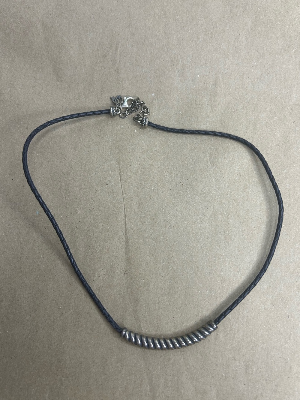 Carolyn Pollack Sterling Black Leather Scalloped‎ Bar Necklace